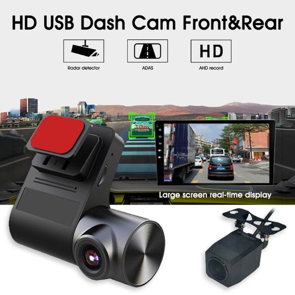 

dash cam front and rear camera for cars 720p@30fps, 270Â° wide angle, with night vision, loop recording, adas, parking monitor car dvr dvrs