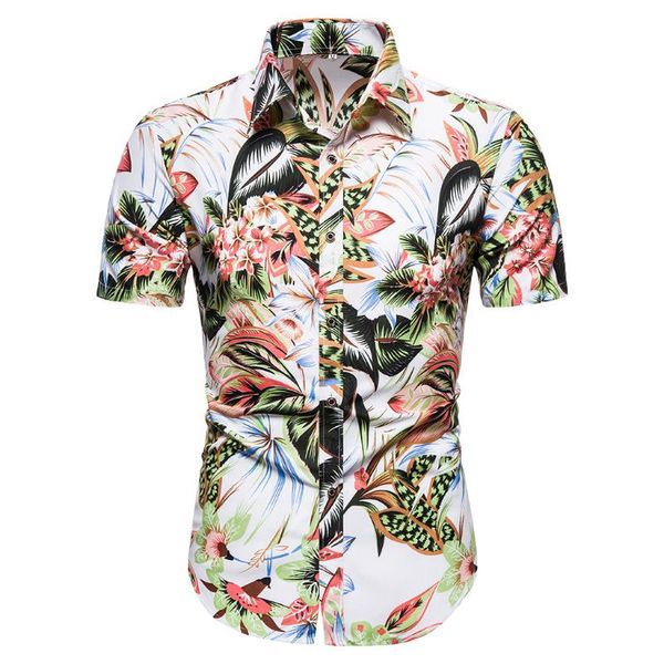 

men's casual shirts feitong summer man shirt floral printed short-sleeved slim fit chemise homme male hawaiian, White;black