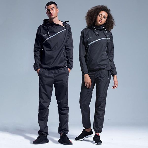 

gym clothing sauna suit slimming men set women hoodies pullover sportswear running fitness weight loss sweating couple tracksuit, White;black