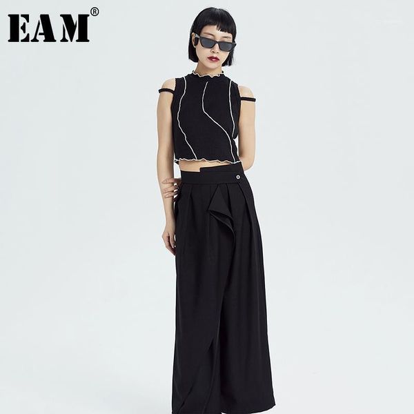 

women's pants & capris [] high waist black pleated irregular long wide leg trousers loose fit women fashion tide spring autumn2022 1x65, Black;white