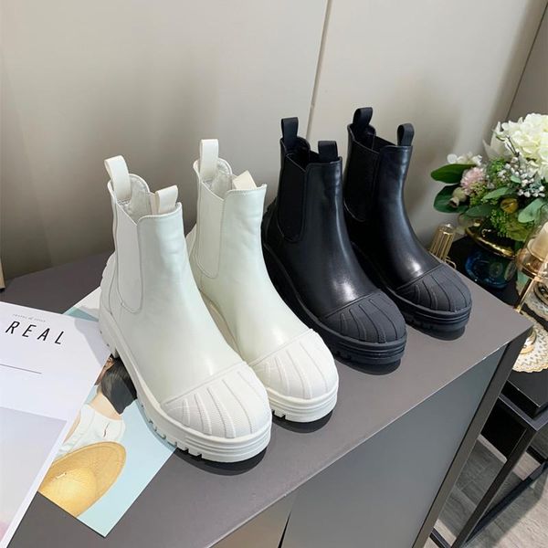 

boots 2021 women round toe solid color ankle shoes designer genuine leather, Black