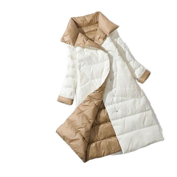 

women's down & parkas 2021 winter women turtleneck white duck coat double breasted warm sided long jacket, Black