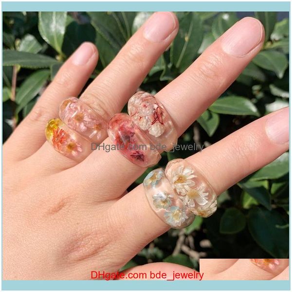 

wedding jewelrywedding rings miwens bohemia transparent glass flower for women elegant acrylic resin colorful flowers finger jewelry drop de, Slivery;golden