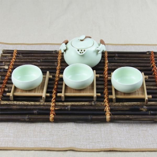 

table runner 6pcs/lot bamboo tea cup mat wooden set kitchen accessories placemat holder dish pot pads heat insulation sau