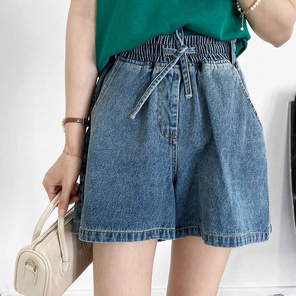 Soft Fino Wide Denim Denim Shorts Mulheres Casual Solto Apertado Calças de Cintura Alta 1961 210607