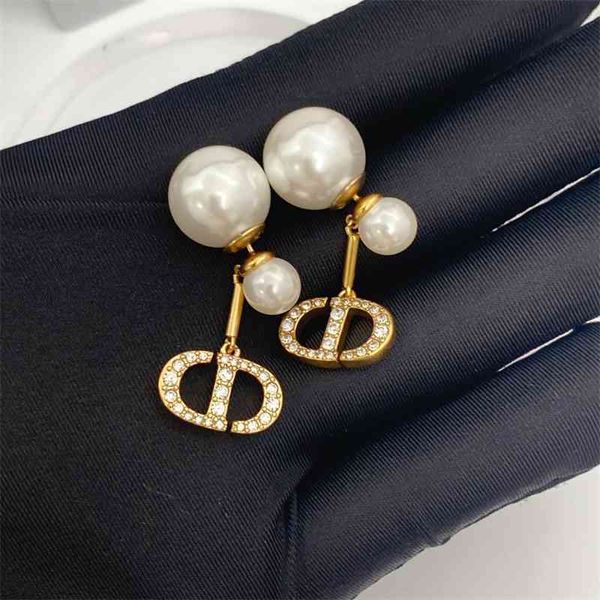 

special offer 75%off outlet online925 silver needle letter female family pearl tassel earrings