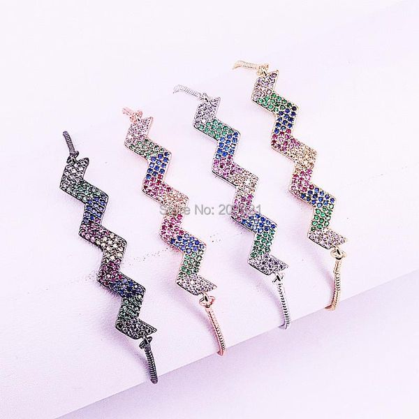 

link, chain arrival 10pcs micro pave cubic zirconia charm connector bracelets for women jewelry, in 4 colors, Black