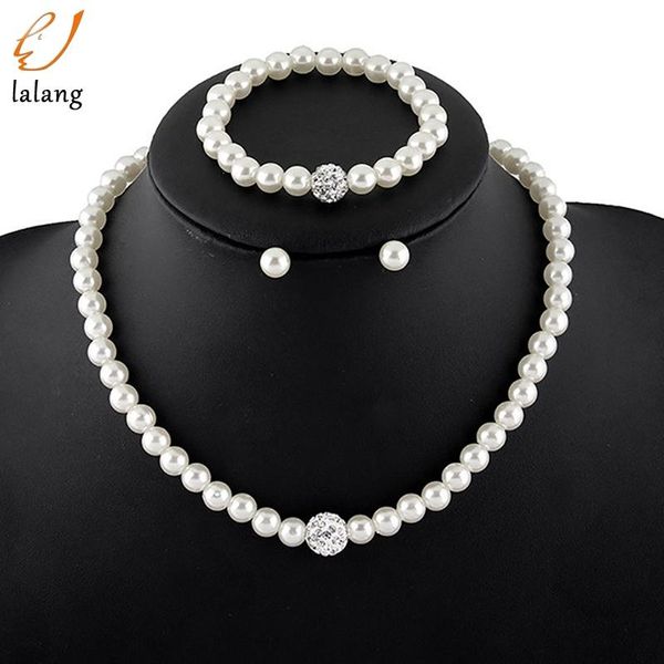 

earrings & necklace fashion white pearl jewelry sets luxury rhinestone ball women pearls bracelet, Silver