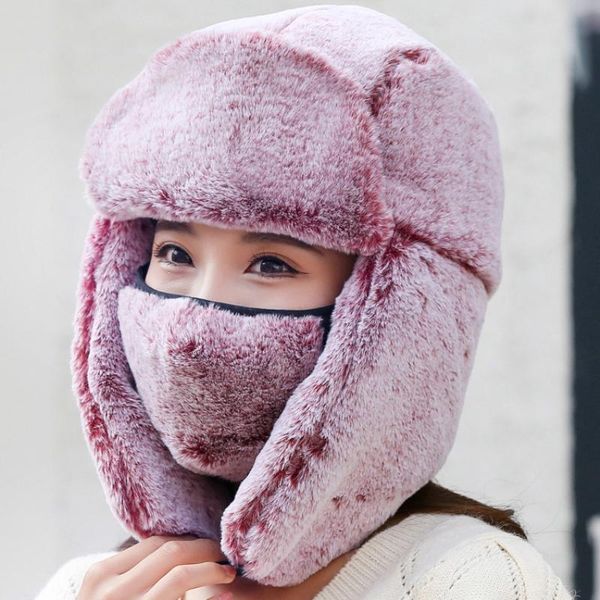 

berets ht3793 russian hat women thick warm fleece winter mask lady trapper earflap cap windproof bomber female ski, Blue;gray