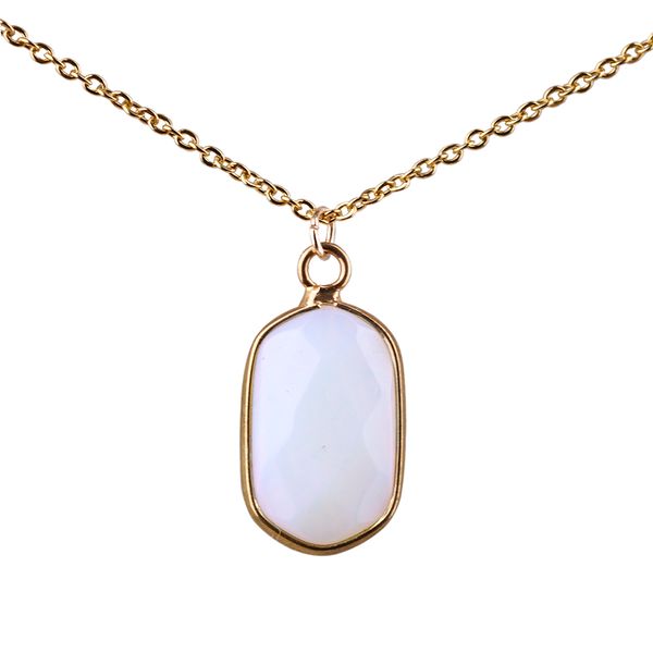 

quadrilateral opal pendant necklace stainless steel chain necklace, Silver
