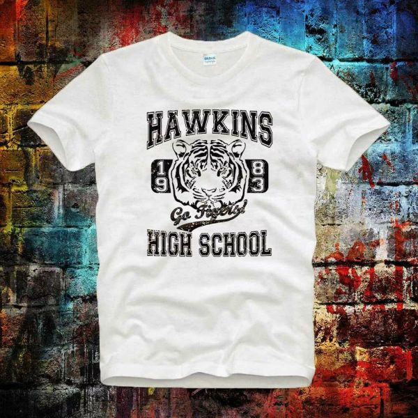 

hawkins high school tiger 1983 stranger things ladies teet shirt b727, White;black
