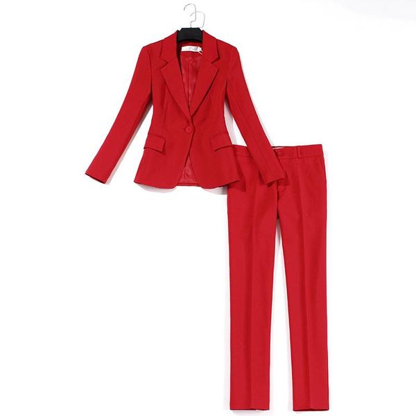 

professional 2 piece outfits for women suit women's fashion temperament slim jacket dress red nine pants two sets, White