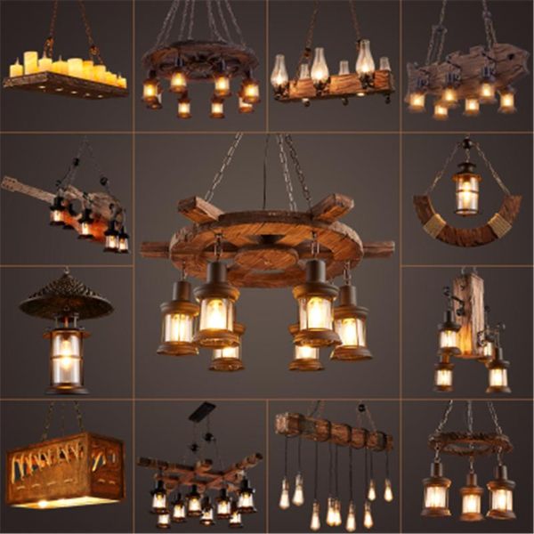 

nordic industrial wind loft led pendant lights retro solid wood lamps living roon restaurant cafe bar decor hanging lamp