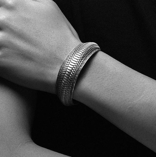 

bangle fashion personality vintage animal dragon scales open cuff for men trend bracelet wrist jewelry gift, Black