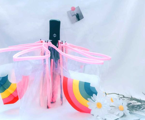 

umbrellas transparent umbrella automatic women strong stand fashion rainbow smart plegable guarda chuva transparente