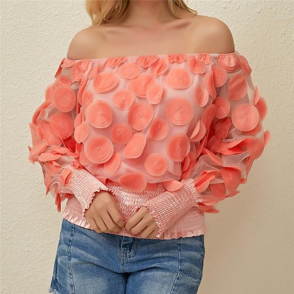 

women's blouses & shirts blouse shirt spring autumn fashion cute perspective screen yarn women slim fit long sleeve solid color floral, White