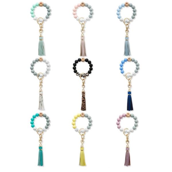 

link, chain eye charm bracelet keychain wristlet leather tassel silicone bead keyring bangle, Black