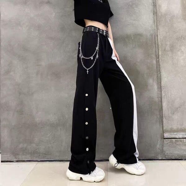 

women's pants & capris hip hop wide leg autumn winter fashion streetwear stripe trousers women hippie high waist casual goth sweat, Black;white