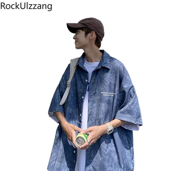 

men's casual shirts fashion streetwear harajuku hip hop tie dye gradient letter button up shirt blouse summer outfit tee plus size over, White;black