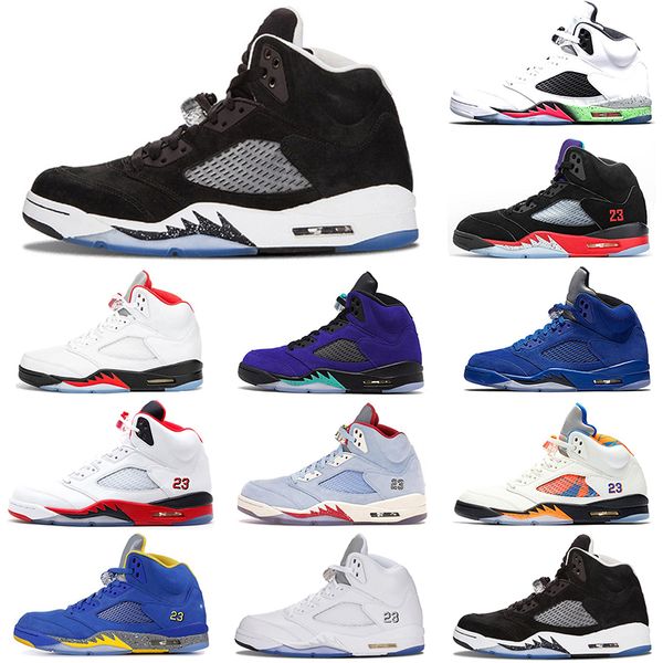 

man basketball shoes 5 5s fire red alternate grape ice blue suede flight laney royal metallic silver oreo space jam 3 trainers outdoors athl