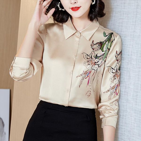 

korean silk satin women shirts long sleeve blusas mujer de moda xxl, White