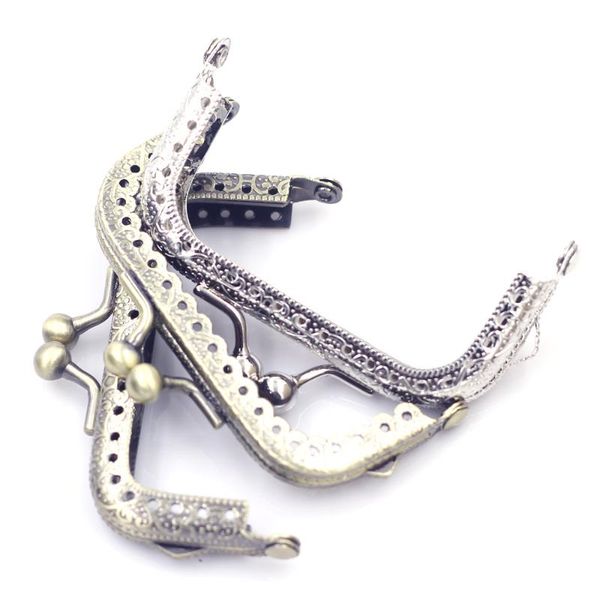 

bag parts & accessories embossed square 7.5cm purse metal frames kiss clasps buckle locks diy handbag gift crafts hardware sewing holes, Black