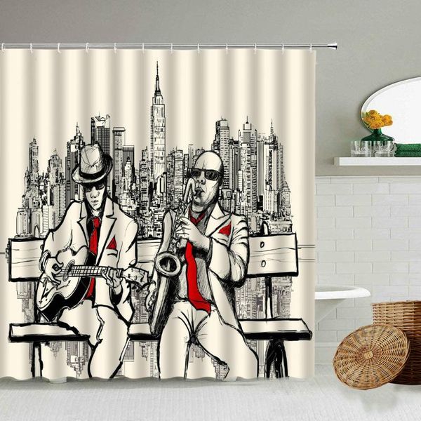 

shower curtains jazz music theme curtain york city architecture old street scenery bathroom decoration with hook waterproof screen