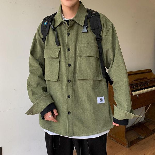 

men's jackets 2021spring and autumn youth japanese original pure cotton corduroy jacket fashion casual single-breasted coat, Black;brown