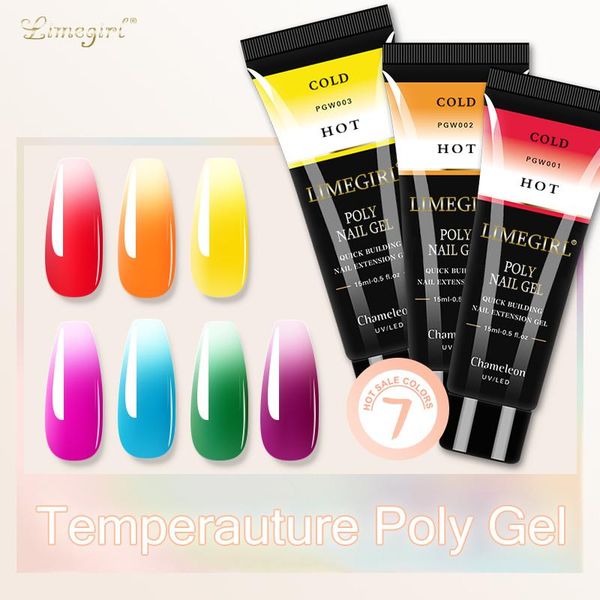 

15ml temperature change glitter poly nail gel for extension finger quick building semi permanent hybrid varnishes, Red;pink
