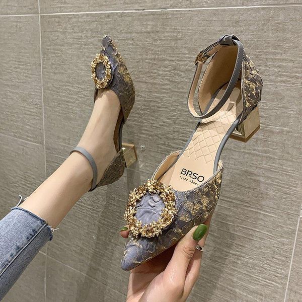 

sandals shoes high heel sandal for women 2021 summer all-match suit female beige buckle shallow mouth high-heeled black block closed com