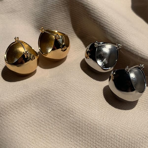 

glod sliver color metal geometric sphere stud earrings glossy for women girls travel jewelry gifts, Golden;silver