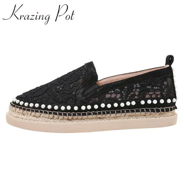 

dress shoes krazing pot sheep leather air mesh summer breathable women round toe med heel beauty lady daily wear fashion pumps l59, Black