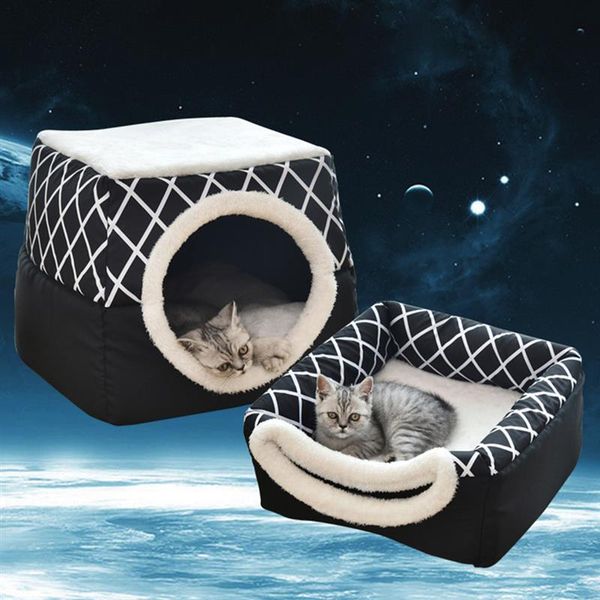 

pet house semi-closed with removable soft cushion winter warm sleeping small dog cat nest bed supplies beds & furniture
