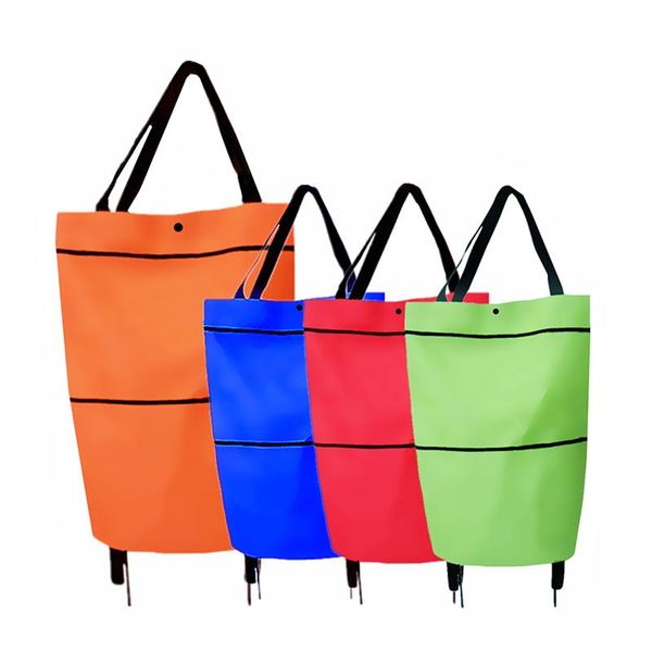 

folding portable grocery bags shopping pull cart foldable with wheels reusable high capacity trolley bag