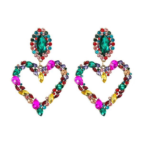 

women dangles heart stud earrings colorful baroque iced out bling rhinestone girls big statement street party fashion brand drop earring gif, Silver