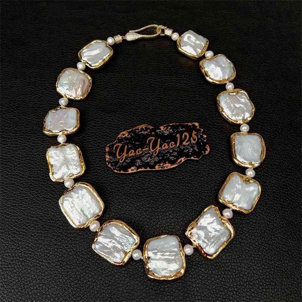 

18.5" white square keshi pearlÂ gold color plated chokersnecklace for women luxury vintage, Silver