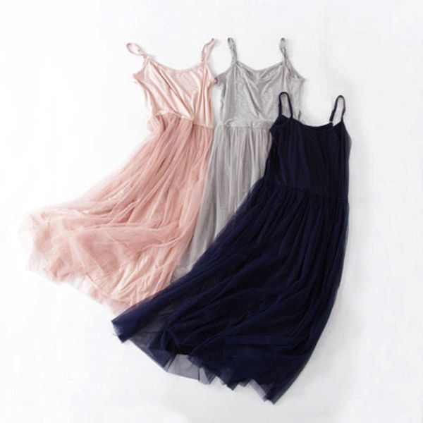 

women sleeveless mesh patchwork basic spaghetti strap dress for women spring autumn tulle elastic lace vest dress female y1006, Black;gray