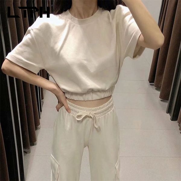 

ltph ins women tracksuit 2 piece set solid short sports sweatshirts tooling casual jogging pants outfits spring autumn 210423, White