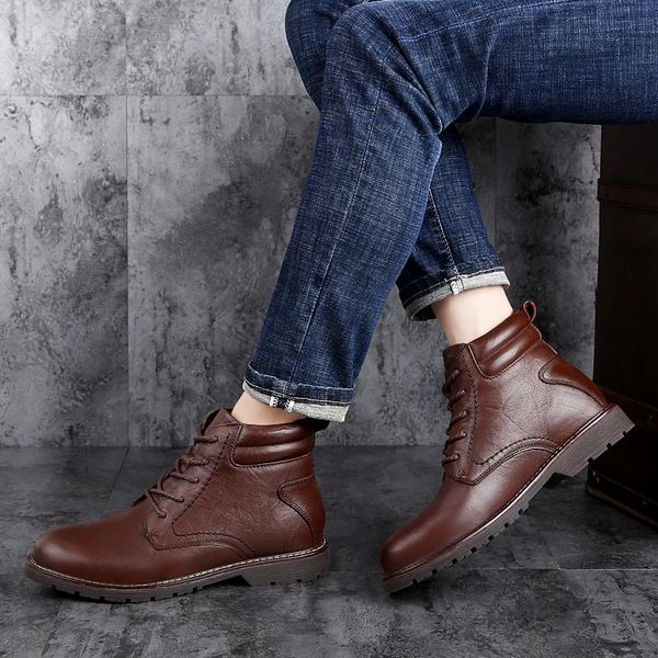 

boots super warm men lace-up plus size autumn winter shoes breathable wear-resistant ankle snow, Black
