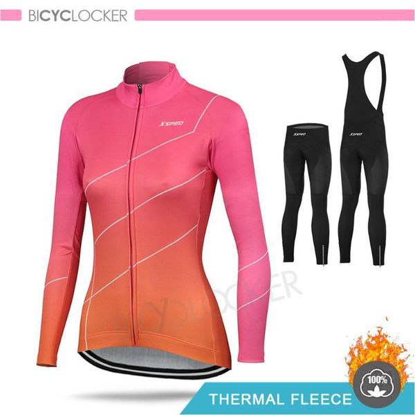 Roupas de ciclismo mulheres lã térmica de inverno Lão de manga longa conjuntos