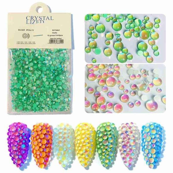 

nail glitter mermaid illusion pearl aurora transparent crystal decoration diy art accessories 1440pc, Silver;gold