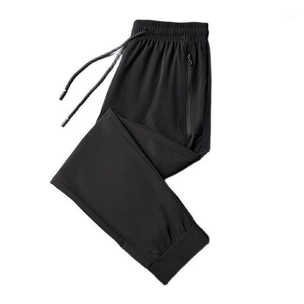 

ice silk pants elastic leg tie casual men's 2021 summer korean fashion slim small k02 size m-4xl, Black