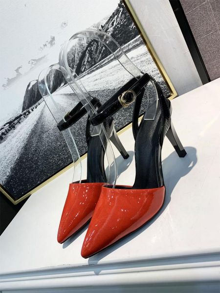 

beautiful legs women's sandals 2021, imported special-effect fetal cow patent leather fabric, 8cm paint heel, size 34-39., Black