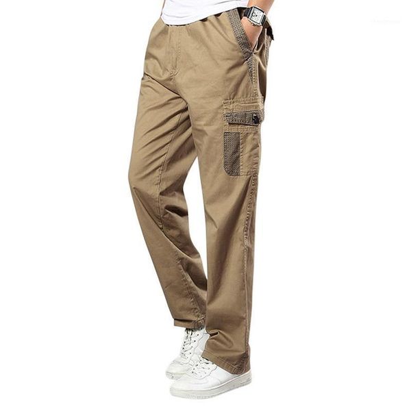 

men's pants stretch fabric casual solid color multi-pocket outdoor work clothes ge5 size37-42, Black