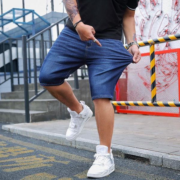 

summer cotton denim shorts men jeans pocket knee-length solid blue 30-48 men's, White;black