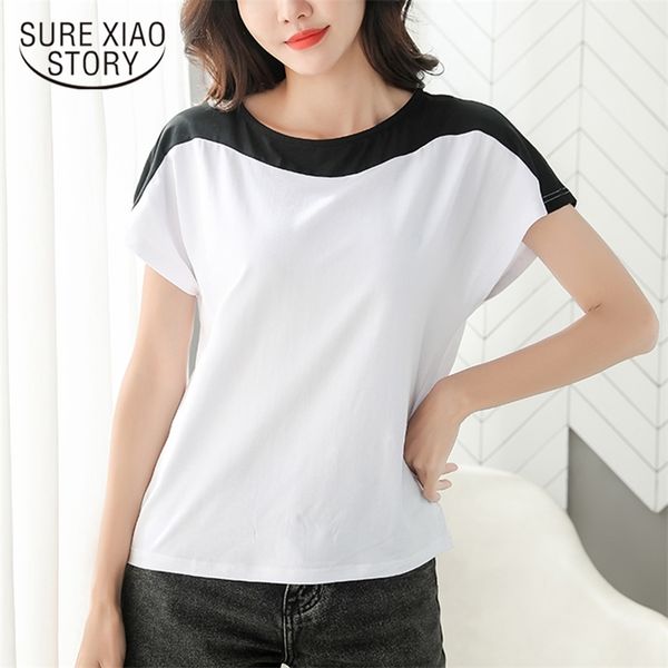 

short sleeve women shirt plus size o-neck ladies blouse fashion loose casual summer and solid 8620 210421, White