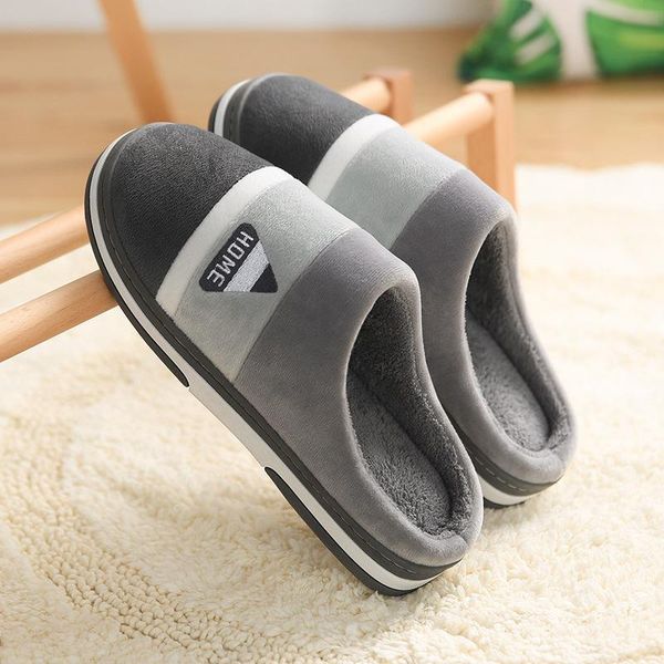 

slippers winter indoor women house plush soft cotton non-slip floor shoes home slides men, Black