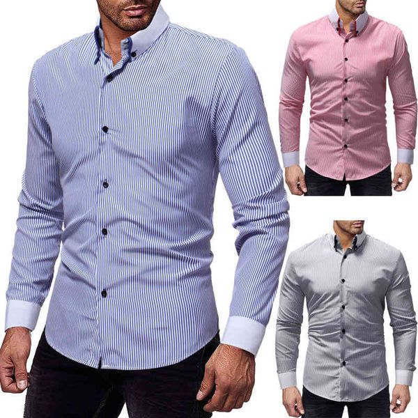 

male stripe long turn down collar contrast cardigan thin shirt single-breasted, White;black