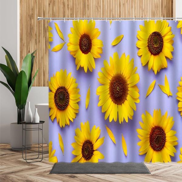 

spring 3d flowers sunflower shower curtain creativity spiral flower bathtub screen polyester waterproof bath curtains with hooks