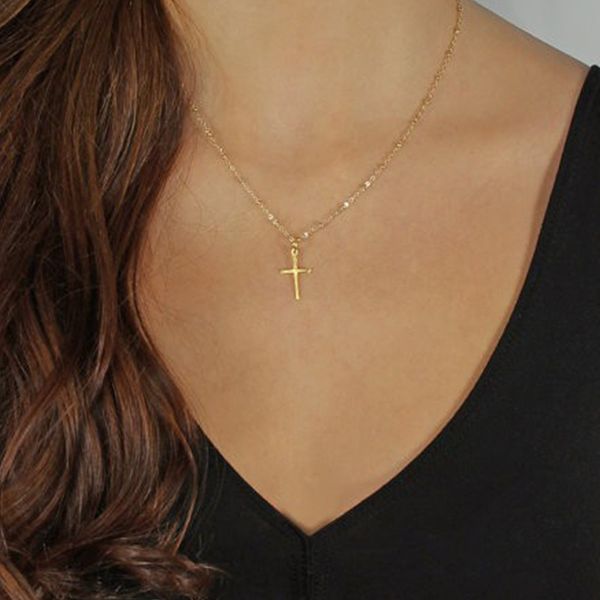 Новейшая мода летняя серебряная цепь кросс ожерелье маленький золотой религиозные украшения подарок для женщин оптом